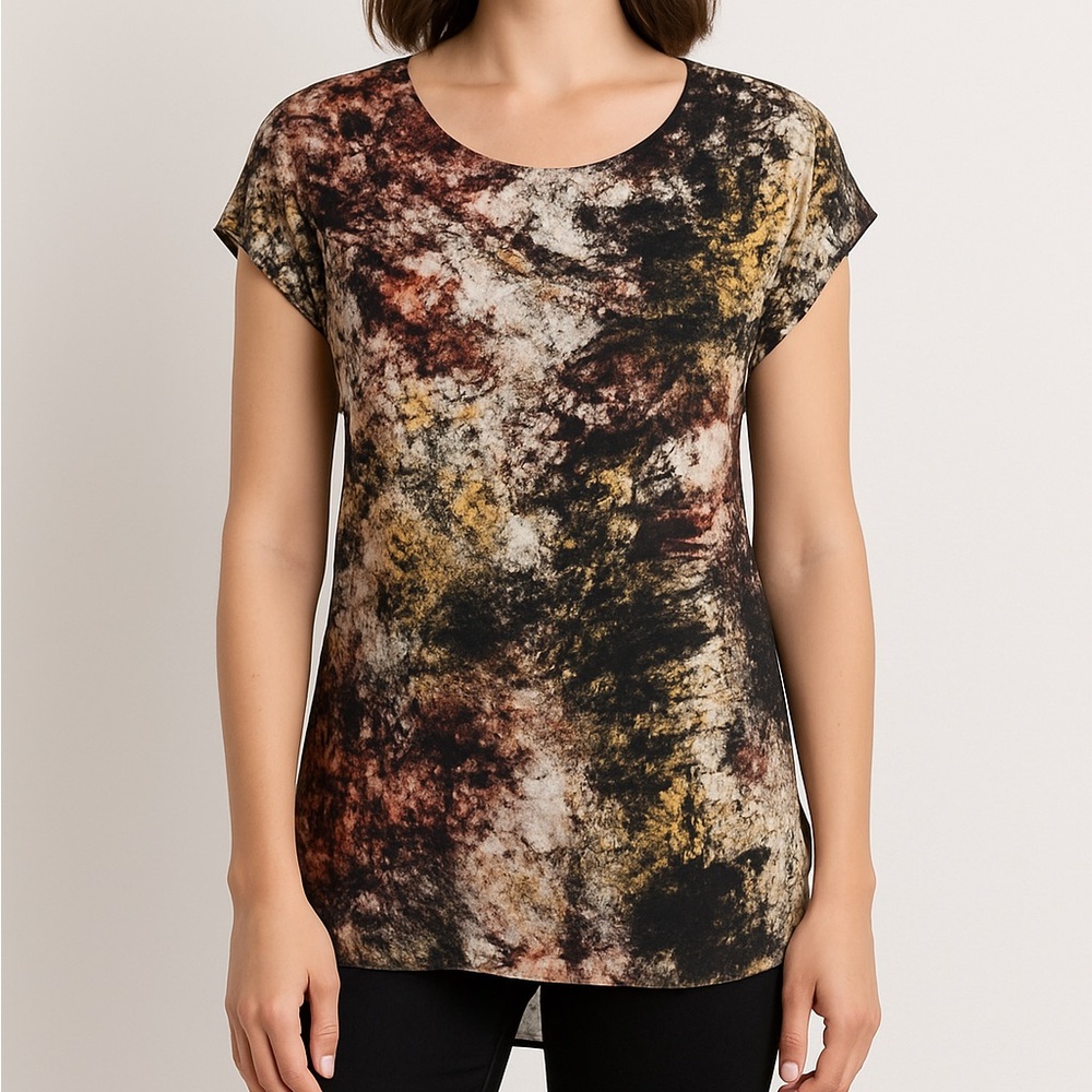 ASKARI Abstract Print High-Low Tunic Top | Mesh Back | Size S